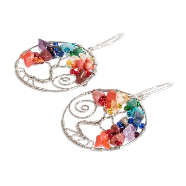 Alternate image for Tree of Life Themed Dangle Earrings With Beads and Gems Crystal Tree of Life