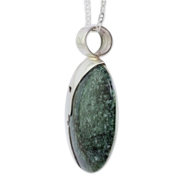 Alternate image for Guatemalan Jade Crescent Moon Pendant Necklace Face of the Moon in Dark Green