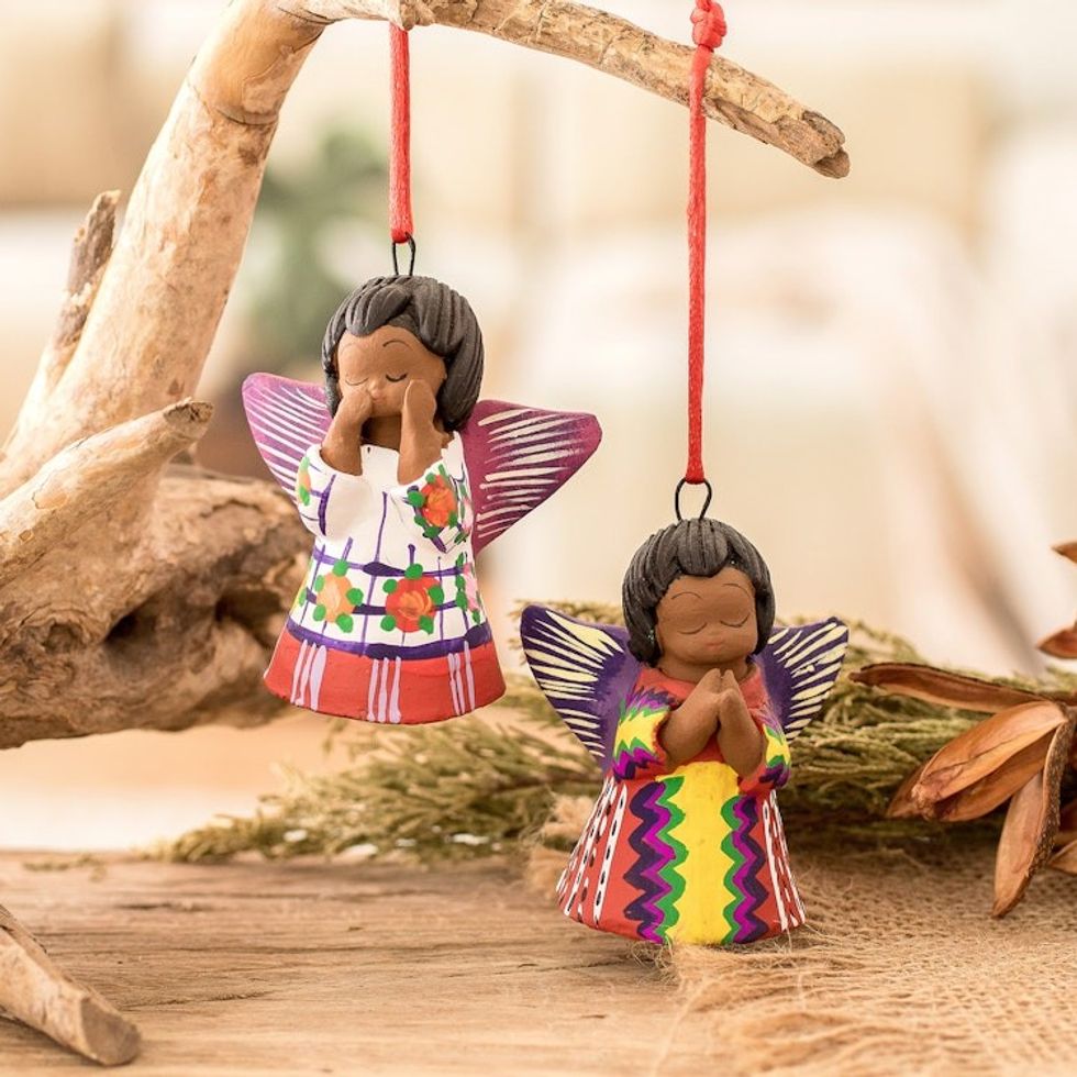 2 Ornaments of Angels Wearing Traditional Guatemalan Attire 'Angels of Peace'