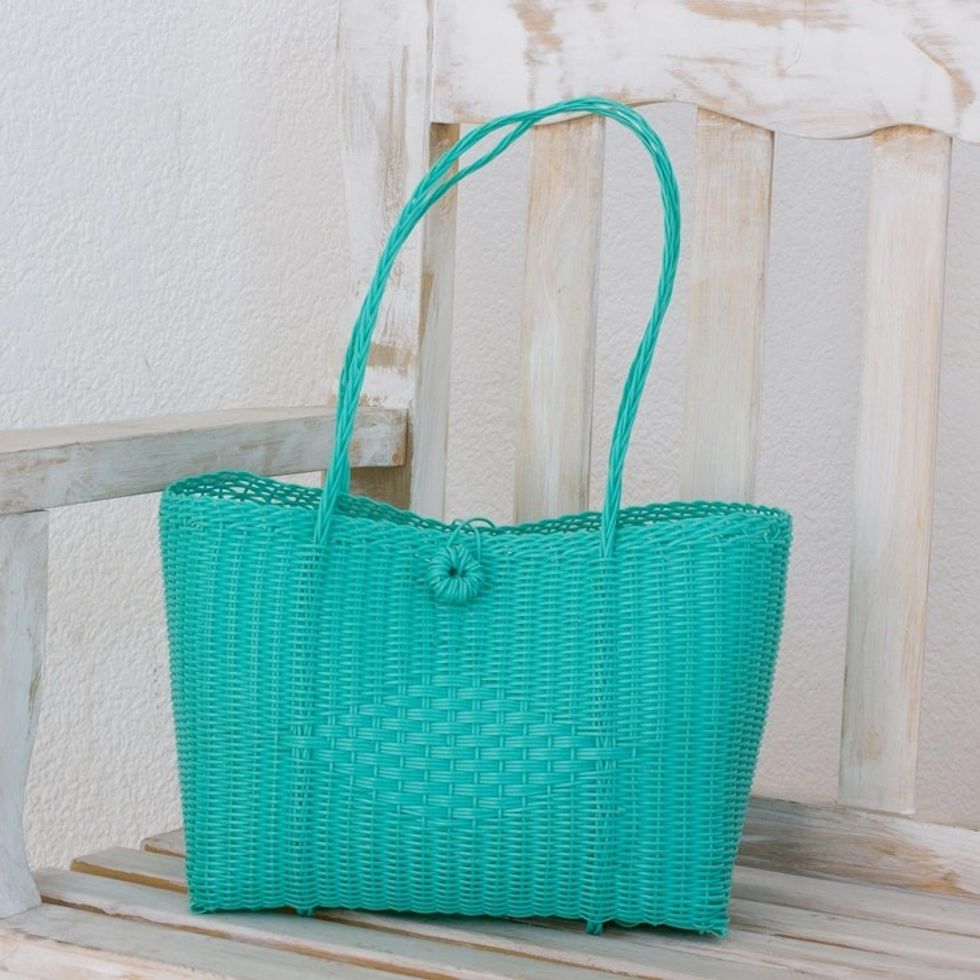 Handwoven Cerulean Tote Handbag from Guatemala 'Bright Morning'