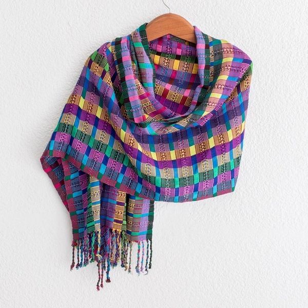 Alternate image for Colorful Cotton Shawl Crafted in Guatemala San Juan Fiesta