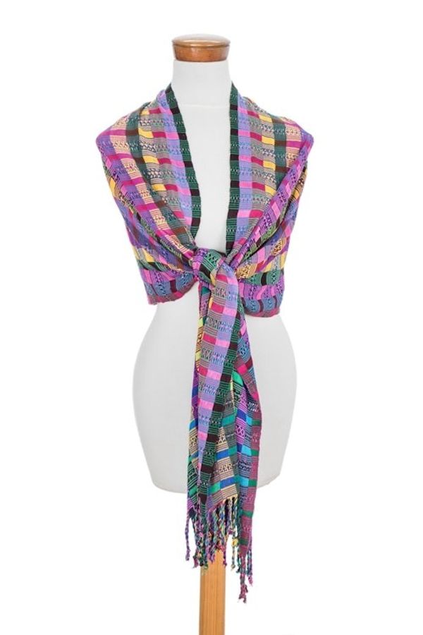 Alternate image for Colorful Cotton Shawl Crafted in Guatemala San Juan Fiesta