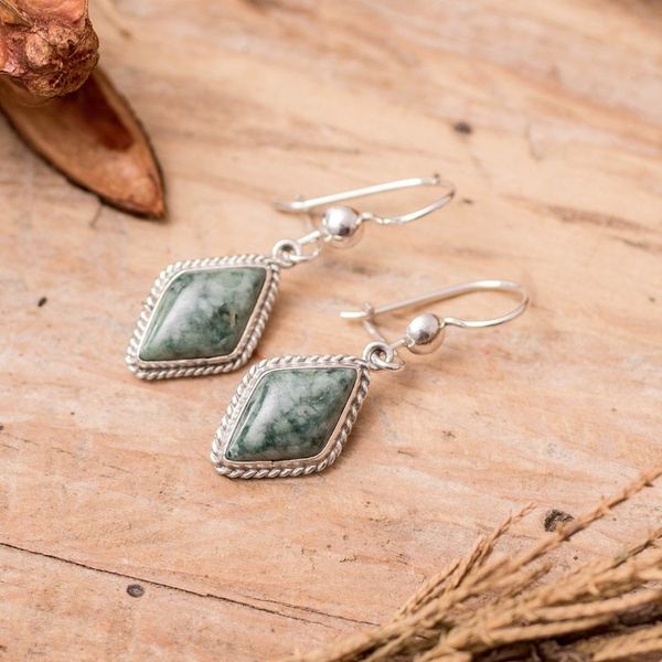 Alternate image for Handcrafted Light Green Jade Earrings Maya Life