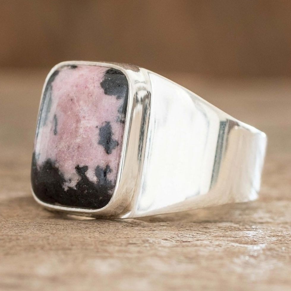 Rhodonite Men's Statement Ring from Guatemala 'Virtue in Pink'