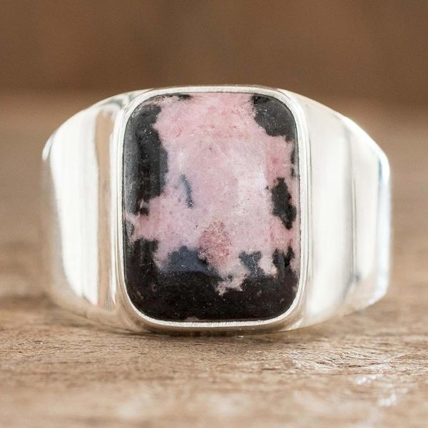 Alternate image for Rhodonite Mens Statement Ring from Guatemala Virtue in Pink