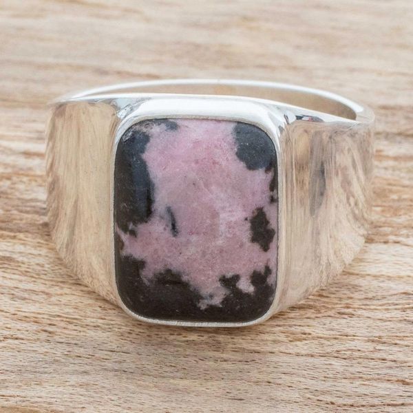 Alternate image for Rhodonite Mens Statement Ring from Guatemala Virtue in Pink