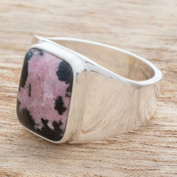 Alternate image for Rhodonite Mens Statement Ring from Guatemala Virtue in Pink