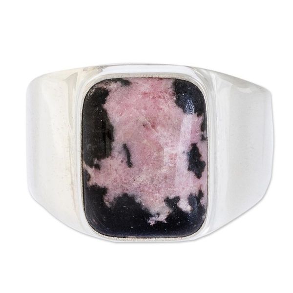 Alternate image for Rhodonite Mens Statement Ring from Guatemala Virtue in Pink