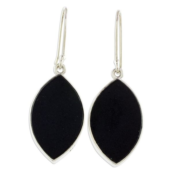 Alternate image for Reversible Black and Light Green Jade Dangle Earrings Ancient Leaves