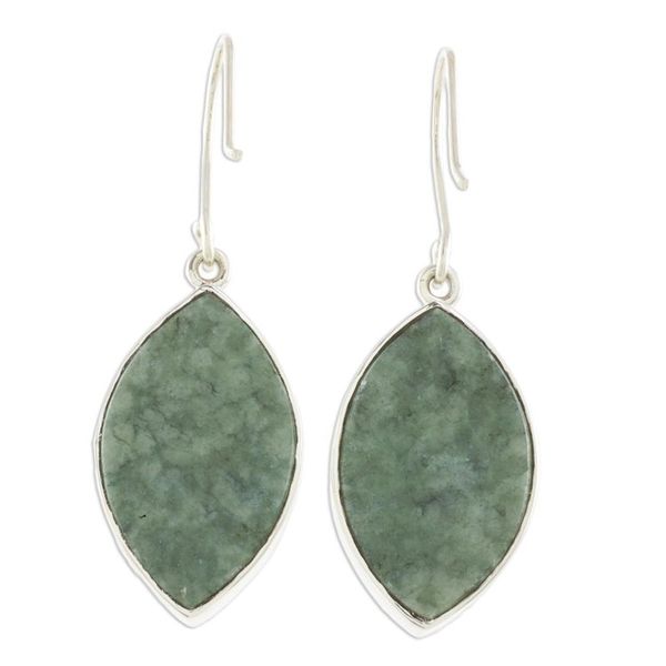 Alternate image for Reversible Black and Light Green Jade Dangle Earrings Ancient Leaves