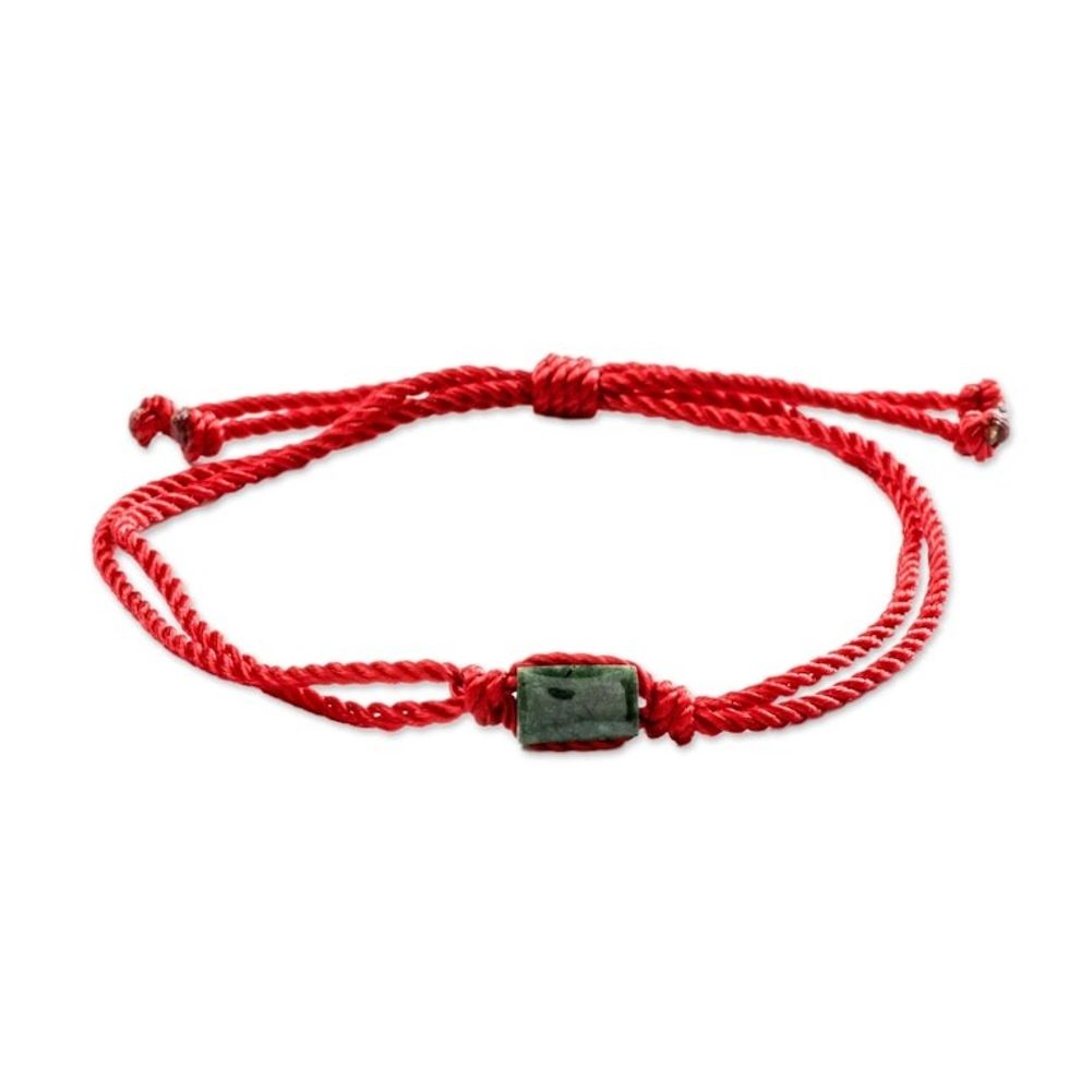 Green Jade Red Cord Unity Bracelet from Guatemala 'Teamwork Together'