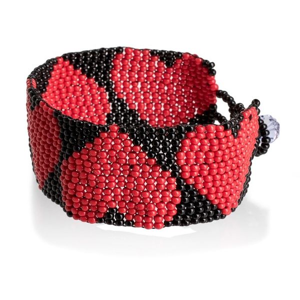Alternate image for Handcrafted Black Red Beaded Heart-Themed Wristband Bracelet Red Empress of Love