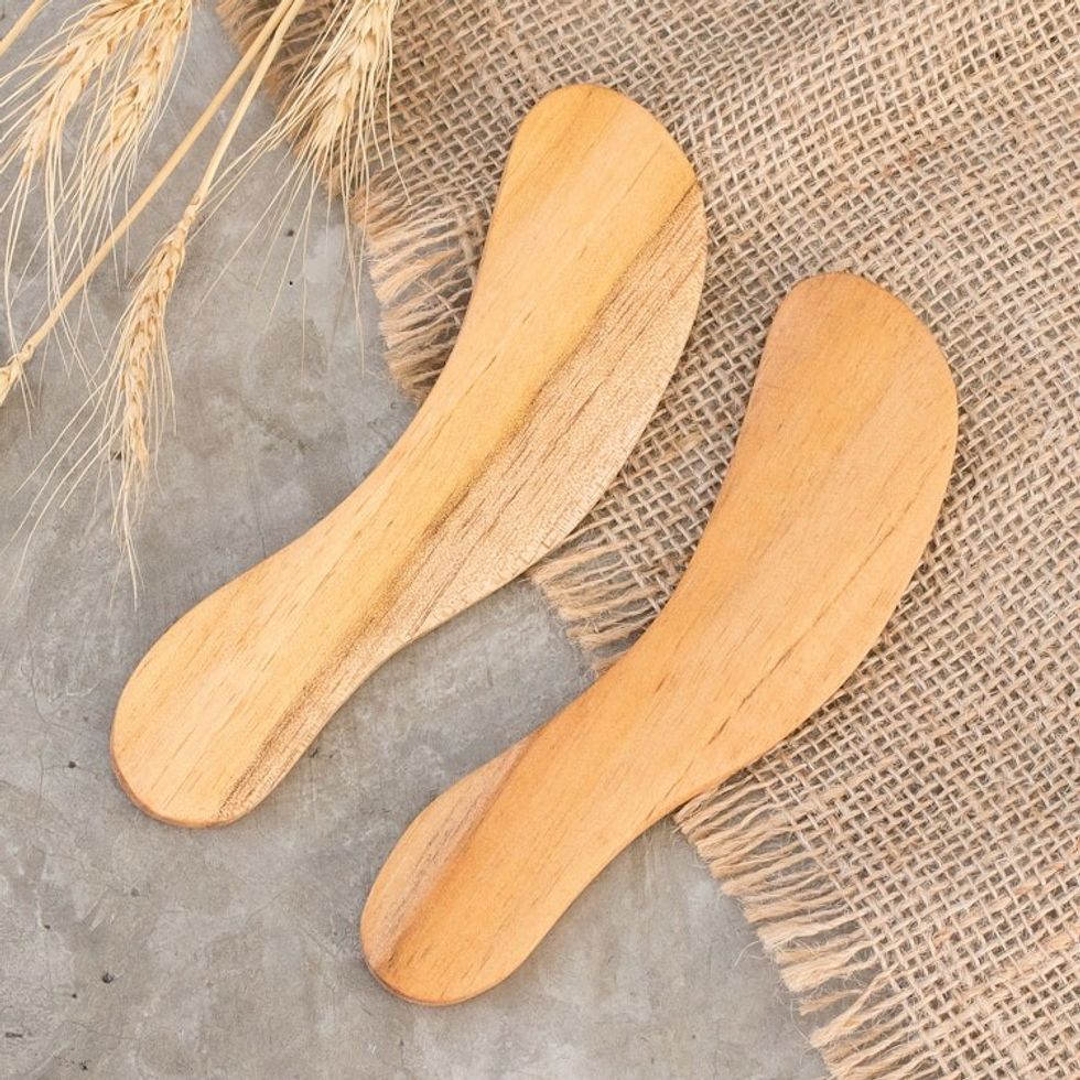 Unique Wood Serving Utensil Spreader Knives Pair 'Forest Gift'