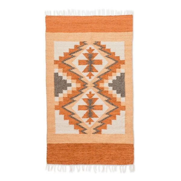 Alternate image for Handloomed Acrylic Geometric Area Rug in Orange 2.5x4.5 Celestial Diamonds