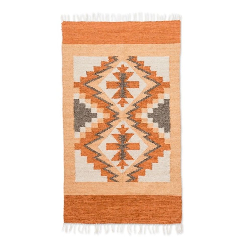 Handloomed Acrylic Geometric Area Rug in Orange 2.5x4.5 'Celestial Diamonds'