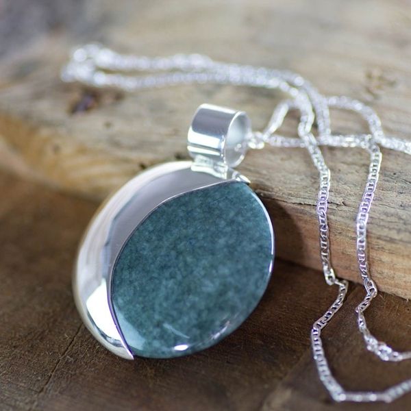Alternate image for Sun and Moon Sterling Silver Pendant Jade Necklace Quetzal Eclipse