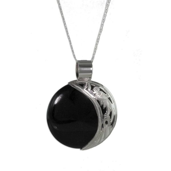 Alternate image for Sun and Moon Sterling Silver Pendant Jade Necklace Quetzal Eclipse