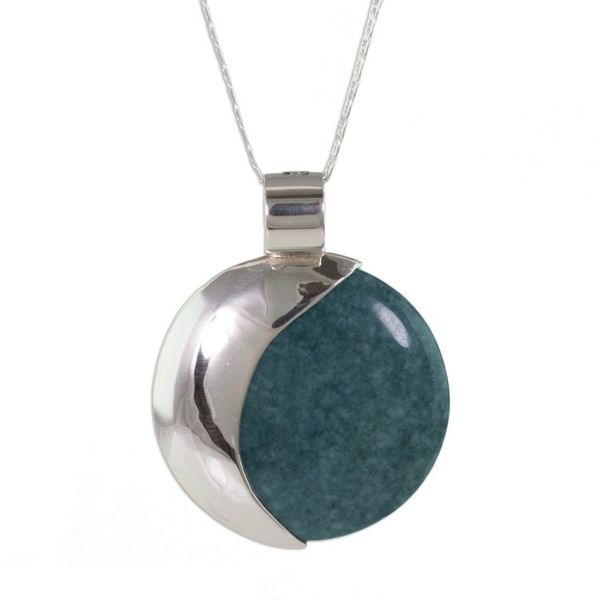 Alternate image for Sun and Moon Sterling Silver Pendant Jade Necklace Quetzal Eclipse