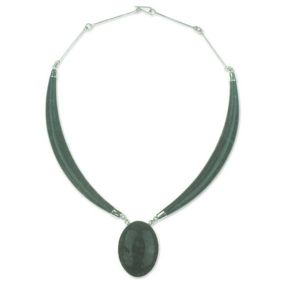 Alternate image for Dark Green Jade Pendant Necklace with Sterling Silver Maya Elegance