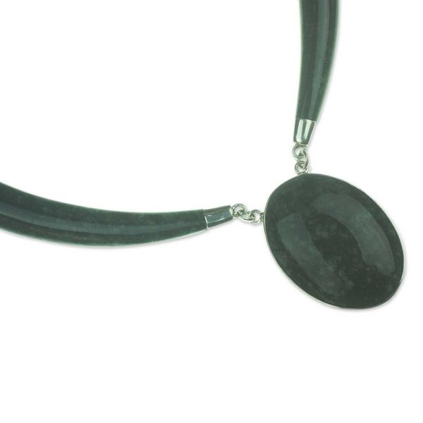 Alternate image for Dark Green Jade Pendant Necklace with Sterling Silver Maya Elegance