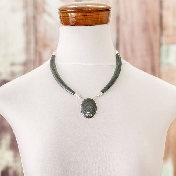 Alternate image for Dark Green Jade Pendant Necklace with Sterling Silver Maya Elegance