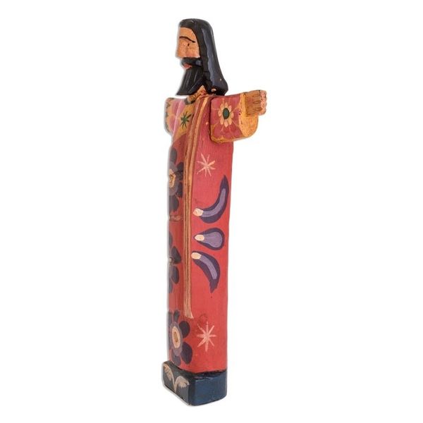 Alternate image for Hand-Painted Floral Wood Jesus Statuette from Guatemala Jesus Revived