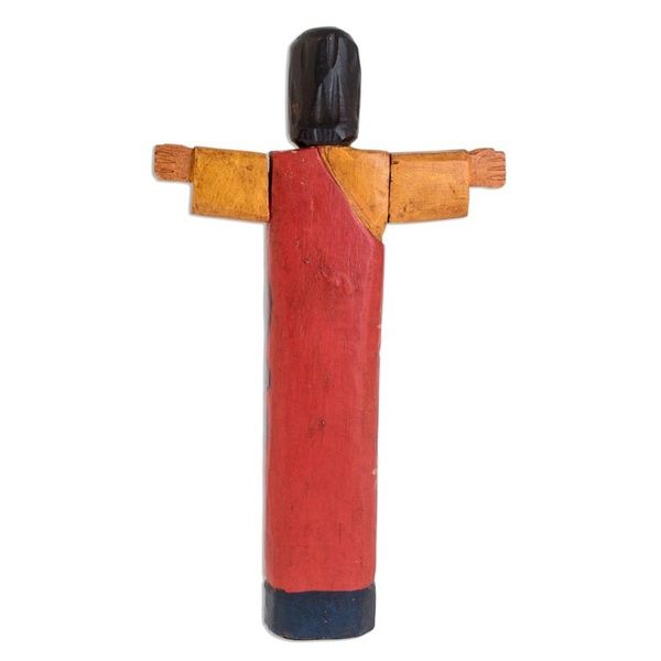 Alternate image for Hand-Painted Floral Wood Jesus Statuette from Guatemala Jesus Revived