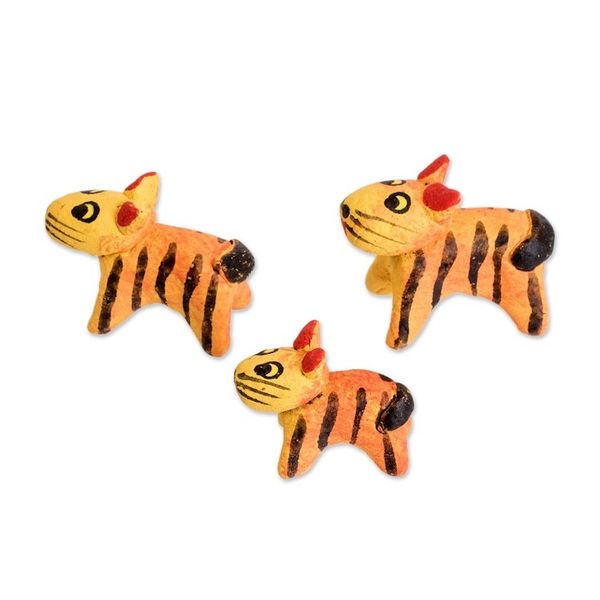Alternate image for Set of 3 Hand-painted Tiger-themed Ceramic Figurines Tiger Family