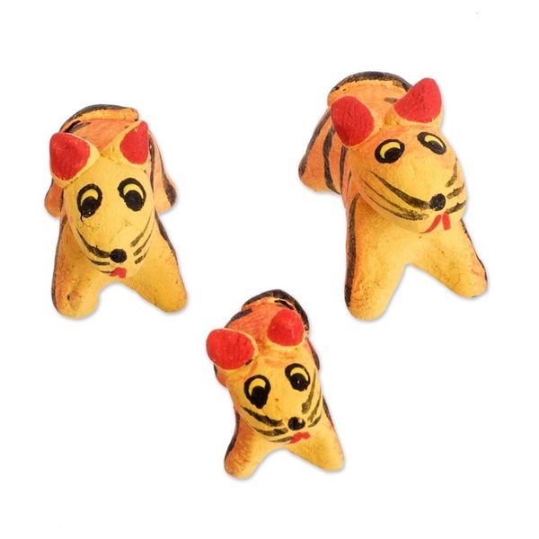 Alternate image for Set of 3 Hand-painted Tiger-themed Ceramic Figurines Tiger Family