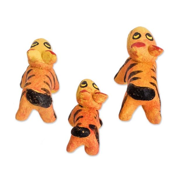 Alternate image for Set of 3 Hand-painted Tiger-themed Ceramic Figurines Tiger Family