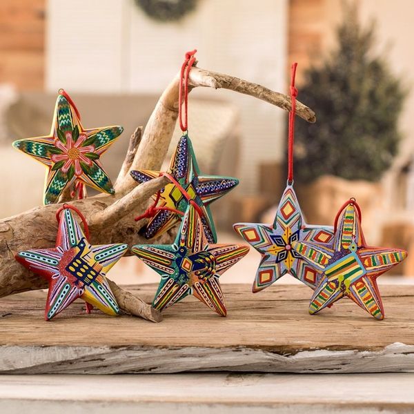Alternate image for Ceramic hand painted ornaments Set of 6 Holiday Stars
