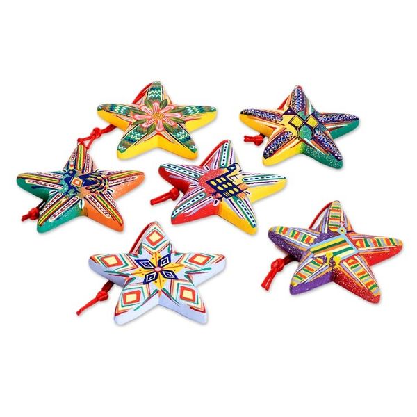 Alternate image for Ceramic hand painted ornaments Set of 6 Holiday Stars
