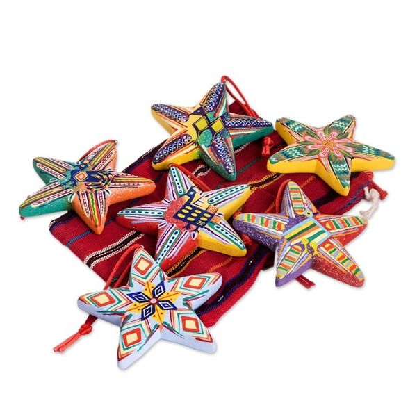 Alternate image for Ceramic hand painted ornaments Set of 6 Holiday Stars