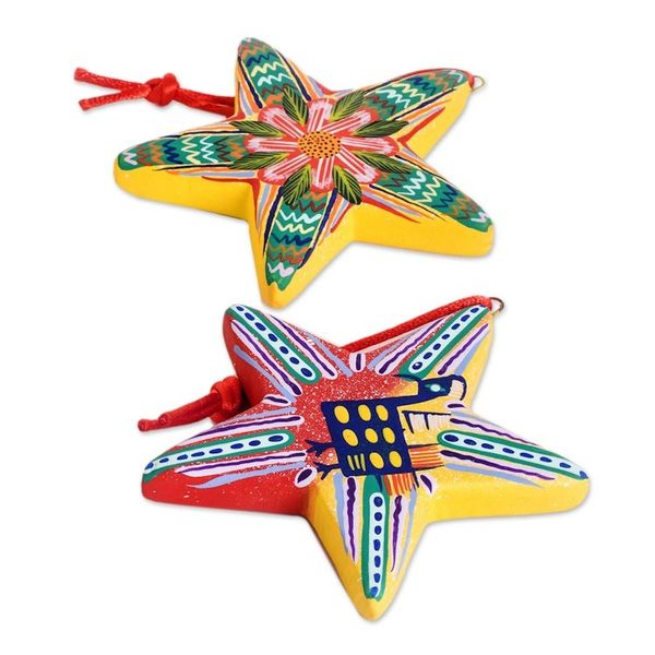 Alternate image for Ceramic hand painted ornaments Set of 6 Holiday Stars