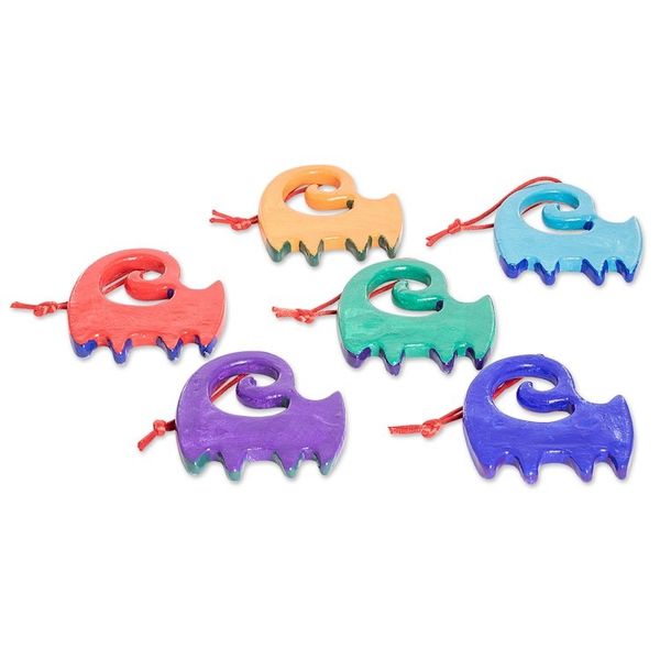 Alternate image for Set of 6 Handcrafted Ceramic Ornaments with Colorful Cats Hypnotic Felines