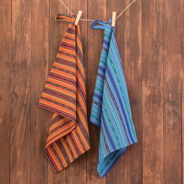 Alternate image for Pair of Striped Cotton Dish Towels Hand-Woven in Guatemala Kitchen Love
