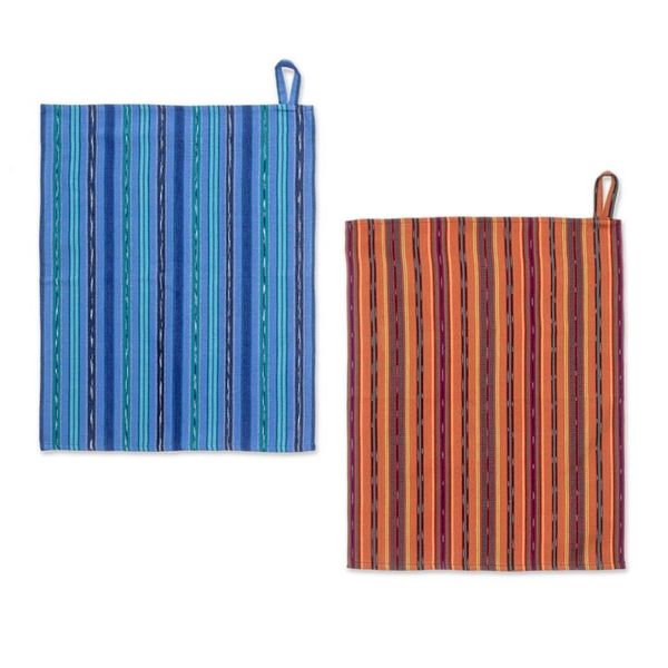 Alternate image for Pair of Striped Cotton Dish Towels Hand-Woven in Guatemala Kitchen Love