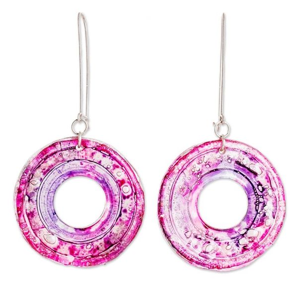 Alternate image for Modern Round Purple Recycled CD Dangle Earrings Purple Era