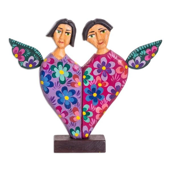 Alternate image for Heart Shaped Pinewood Angel Sculpture Carved by Hand Angels of Love I
