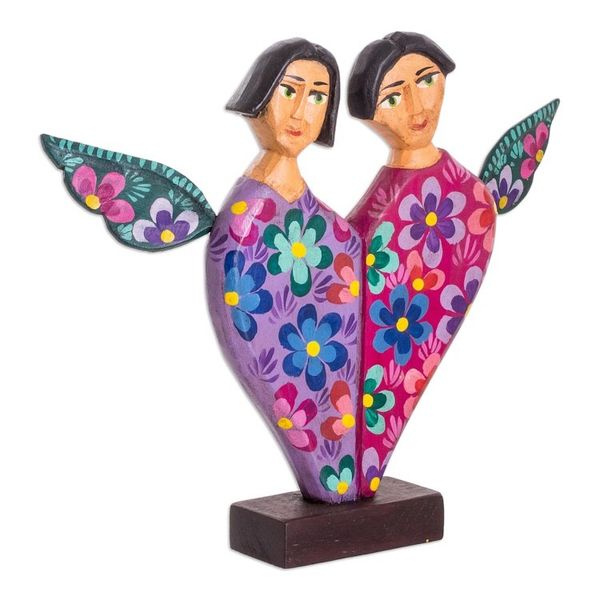 Alternate image for Heart Shaped Pinewood Angel Sculpture Carved by Hand Angels of Love I