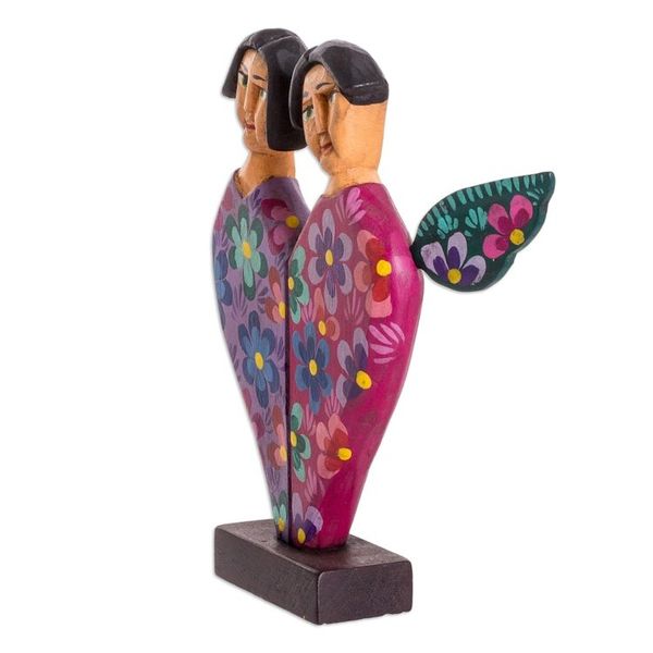 Alternate image for Heart Shaped Pinewood Angel Sculpture Carved by Hand Angels of Love I
