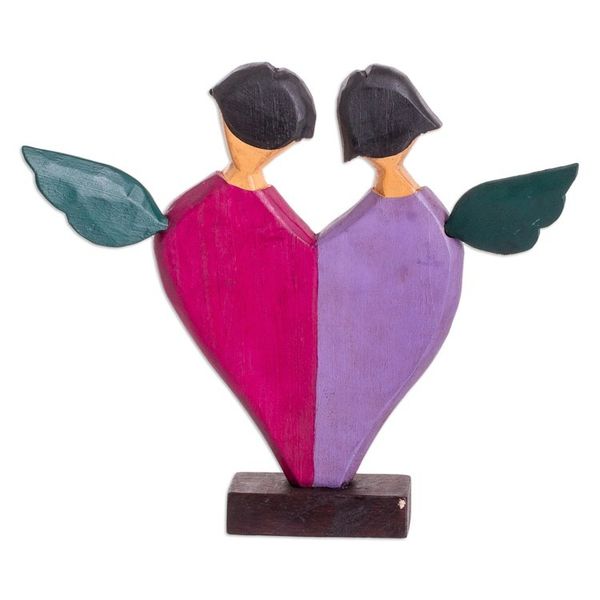 Alternate image for Heart Shaped Pinewood Angel Sculpture Carved by Hand Angels of Love I
