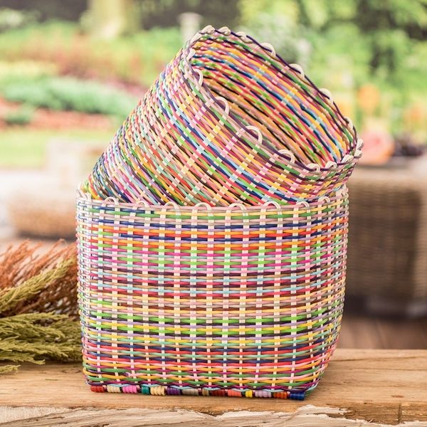 Alternate image for Set of 2 Handcrafted Colorful Recycled Plastic Baskets Eco-Joy
