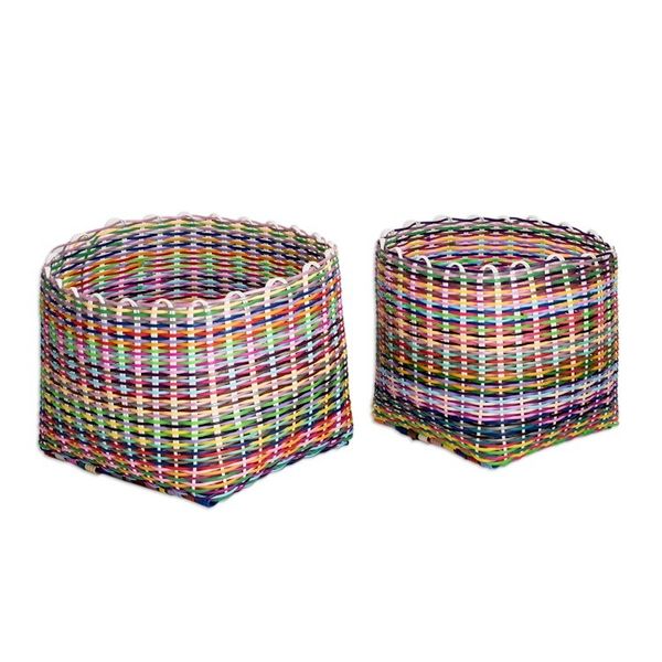 Alternate image for Set of 2 Handcrafted Colorful Recycled Plastic Baskets Eco-Joy