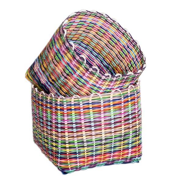 Alternate image for Set of 2 Handcrafted Colorful Recycled Plastic Baskets Eco-Joy