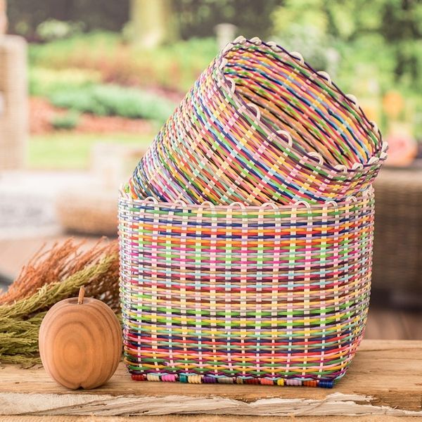 Alternate image for Set of 2 Handcrafted Colorful Recycled Plastic Baskets Eco-Joy