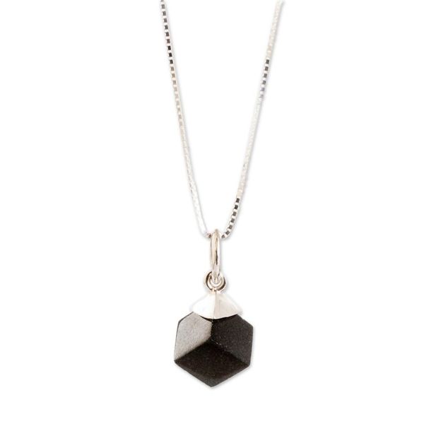 Alternate image for Minimalist Cube Square Black Jade Silver Pendant Necklace Black Cube