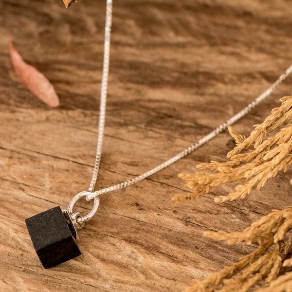 Alternate image for Minimalist Cube Square Black Jade Silver Pendant Necklace Black Cube