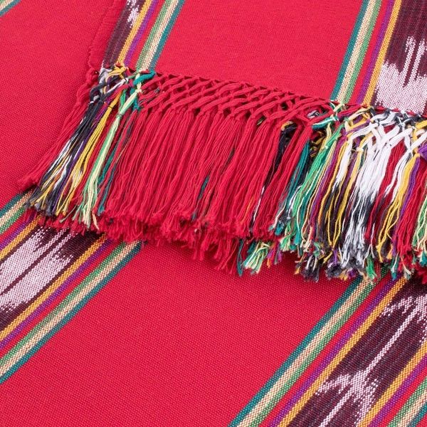 Alternate image for Handwoven Striped Fringed Cotton Tablecloth in Red Family Joy