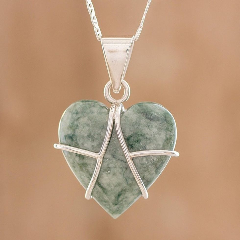 Jade and Sterling Silver Heart Pendant Necklace 'Magical Destiny'